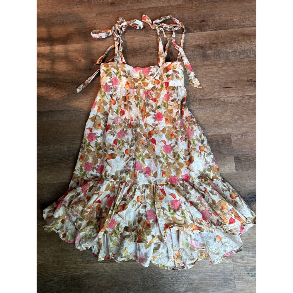 Petal + Pup Floral Citrus Cotton Tie Strap Smocked Back Ruffle Sundress US 8